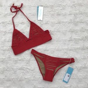 NWT Hard Summer Beach Bunny XS RED swim set